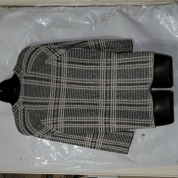 EILEEN FISHER 3/4 SleeveWindowpane Boatneck Sweater Designer S/P Grey Tencel Bld - Picture 4 of 6